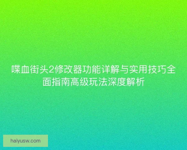 喋血街头2修改器功能详解与实用技巧全面指南高级玩法深度解析